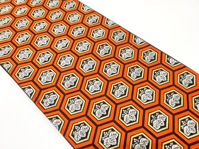 JAPANESE KIMONO / ANTIQUE FUKURO OBI / SILK / WOVEN KIKKO PATTERN